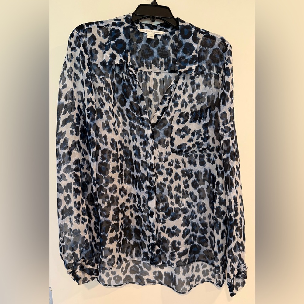 Vintage DV Sheer Leopard Print Blouse in Black and Blue